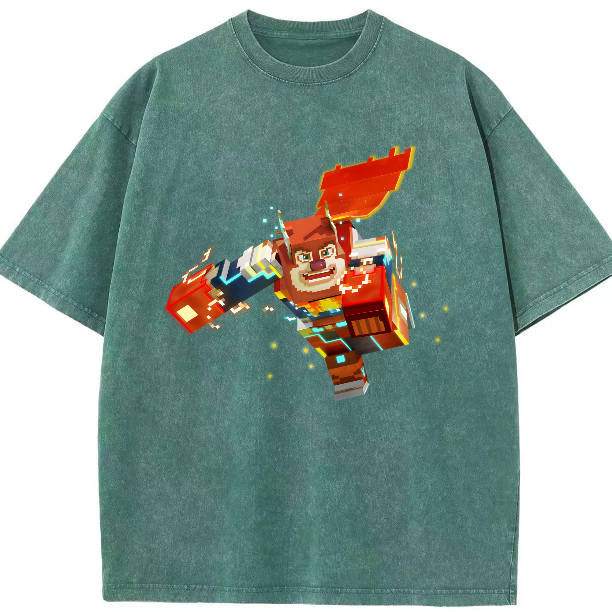（画像用） マインクラフト ブロックの世界 Minecraft MC Block world 綿100% ヴィンテージ風 半袖Tシャツ（フロントプリント）